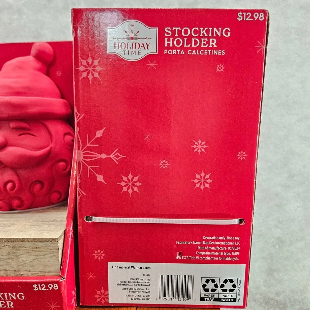 Holiday Time Santa Stocking Holder Red Christmas Fireplace Mantle Decor‎ New Lot